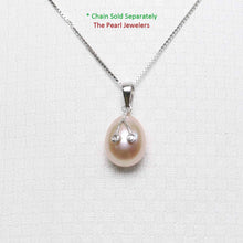 Load image into Gallery viewer, Peach Pink Pearl Pendant with Diamond Eyes – 14k White Gold