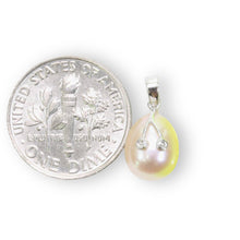 Load image into Gallery viewer, Peach Pink Pearl Pendant with Diamond Eyes – 14k White Gold