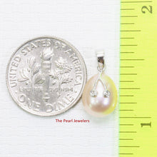 Load image into Gallery viewer, Peach Pink Pearl Pendant with Diamond Eyes – 14k White Gold
