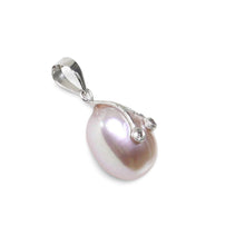 Load image into Gallery viewer, Lavender Pearl Pendant with Diamond Eyes – 14k White Gold