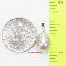 Load image into Gallery viewer, Lavender Pearl Pendant with Diamond Eyes – 14k White Gold