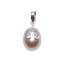 Load image into Gallery viewer, Lavender Pearl Pendant with Diamond Eyes – 14k White Gold