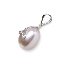 Load image into Gallery viewer, Lavender Pearl Pendant with Diamond Eyes – 14k White Gold