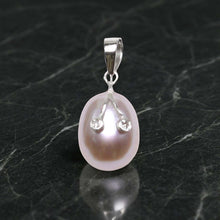 Load image into Gallery viewer, Lavender Pearl Pendant with Diamond Eyes – 14k White Gold