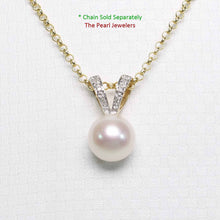 Load image into Gallery viewer, White Pearl Pendant with 6 Diamonds – 14k Yellow Gold Rabbit-Ear Bail