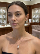 Load image into Gallery viewer, White Pearl Pendant with 6 Diamonds – 14k Yellow Gold Rabbit-Ear Bail