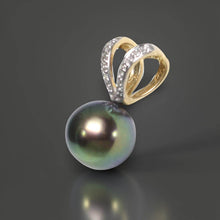 Load image into Gallery viewer, Peacock Pearl Pendant with Diamond – 14k Yellow Gold Rabbit-Ear Bail