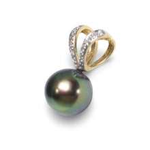 Load image into Gallery viewer, Peacock Pearl Pendant with Diamond – 14k Yellow Gold Rabbit-Ear Bail