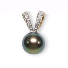 Load image into Gallery viewer, Peacock Pearl Pendant with Diamond – 14k Yellow Gold Rabbit-Ear Bail