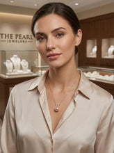 Load image into Gallery viewer, Pink Pearl Pendant with Diamond – 14k Yellow Gold Rabbit-Ear Bail