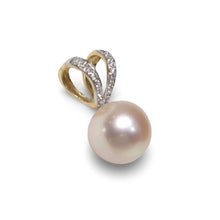 Load image into Gallery viewer, Pink Pearl Pendant with Diamond – 14k Yellow Gold Rabbit-Ear Bail