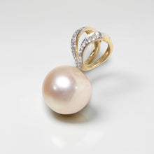 Load image into Gallery viewer, Pink Pearl Pendant with Diamond – 14k Yellow Gold Rabbit-Ear Bail