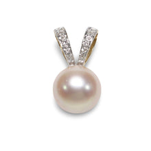 Load image into Gallery viewer, Pink Pearl Pendant with Diamond – 14k Yellow Gold Rabbit-Ear Bail
