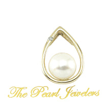 Load image into Gallery viewer, White Pearl Raindrop Pendant with Diamond – 14k Yellow Gold