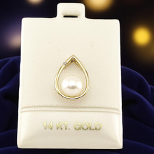 Load image into Gallery viewer, White Pearl Raindrop Pendant with Diamond – 14k Yellow Gold