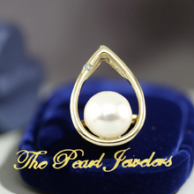 Load image into Gallery viewer, White Pearl Raindrop Pendant with Diamond – 14k Yellow Gold