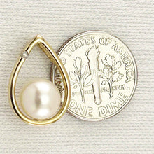 Load image into Gallery viewer, White Pearl Raindrop Pendant with Diamond – 14k Yellow Gold