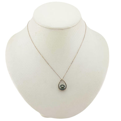 Black Pearl Raindrop Pendant with Diamond – 14k Yellow Gold