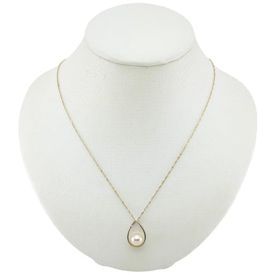 Peach Pearl Raindrop Pendant with Diamond – 14k Yellow Gold