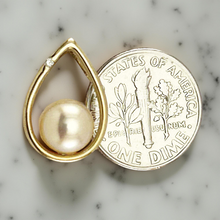 Load image into Gallery viewer, Peach Pearl Raindrop Pendant with Diamond – 14k Yellow Gold