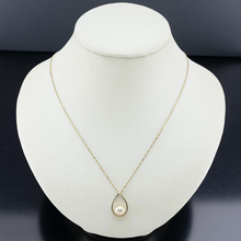 Load image into Gallery viewer, Peach Pearl Raindrop Pendant with Diamond – 14k Yellow Gold