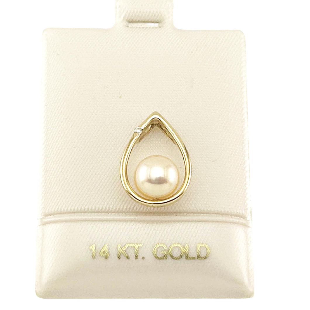 Peach Pearl Raindrop Pendant with Diamond – 14k Yellow Gold