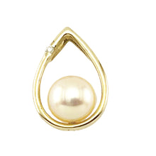 Load image into Gallery viewer, Peach Pearl Raindrop Pendant with Diamond – 14k Yellow Gold