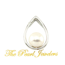 Load image into Gallery viewer, White Pearl Raindrop Pendant with Diamond – 14k White Gold
