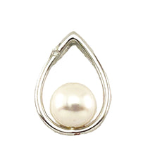 Load image into Gallery viewer, White Pearl Raindrop Pendant with Diamond – 14k White Gold