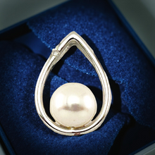 Load image into Gallery viewer, White Pearl Raindrop Pendant with Diamond – 14k White Gold