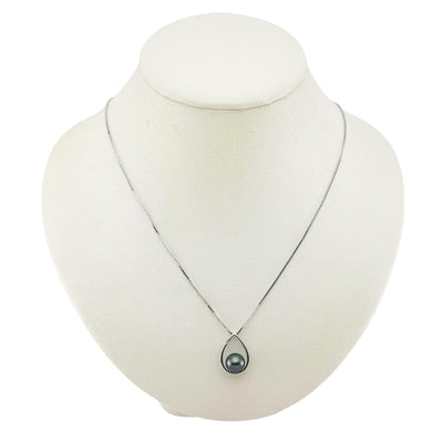 Peacock Pearl Raindrop Pendant with Diamond – 14k White Gold