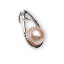 Load image into Gallery viewer, Pink Pearl Pendant with Diamond – 14k White Gold + Silver Chain Option