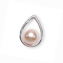 Load image into Gallery viewer, Pink Pearl Pendant with Diamond – 14k White Gold + Silver Chain Option