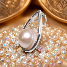 Load image into Gallery viewer, Pink Pearl Pendant with Diamond – 14k White Gold + Silver Chain Option