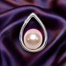 Load image into Gallery viewer, Pink Pearl Pendant with Diamond – 14k White Gold + Silver Chain Option