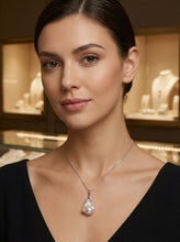Load image into Gallery viewer, Baroque Pearl Pendant with Diamond “Vines” – 14k White Gold