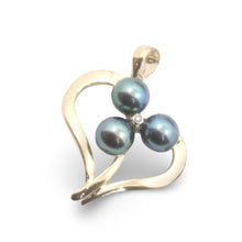 Load image into Gallery viewer, Black Pearl Heart Pendant with Diamond – 14k Yellow Gold