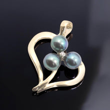 Load image into Gallery viewer, Black Pearl Heart Pendant with Diamond – 14k Yellow Gold