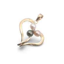 Load image into Gallery viewer, Tricolor Pearl Heart Pendant with Diamond – 14k Yellow Gold
