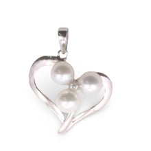 Load image into Gallery viewer, White Pearl Heart Pendant with Diamond – 14k White Gold