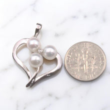 Load image into Gallery viewer, White Pearl Heart Pendant with Diamond – 14k White Gold