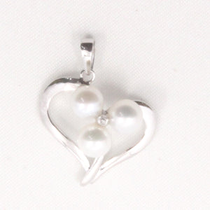 2001175 GENUINE DIAMOND AAA WHITE PEARL HEARTS 14K WHITE GOLD PENDANT NECKLACE