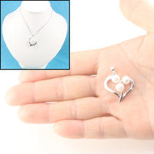 Load image into Gallery viewer, 2001175 GENUINE DIAMOND AAA WHITE PEARL HEARTS 14K WHITE GOLD PENDANT NECKLACE