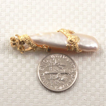 Load image into Gallery viewer, Dragon Wrapped Biwa Pearl Pendant – 14k Yellow Gold with Diamond
