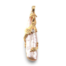 Load image into Gallery viewer, Dragon Wrapped Biwa Pearl Pendant – 14k Yellow Gold with Diamond