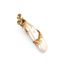 Load image into Gallery viewer, Dragon Wrapped Biwa Pearl Pendant – 14k Yellow Gold with Diamond