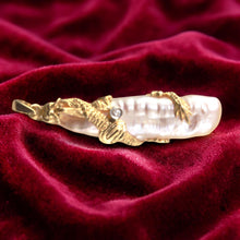 Load image into Gallery viewer, Dragon Wrapped Biwa Pearl Pendant – 14k Yellow Gold with Diamond
