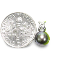 Load image into Gallery viewer, Black Pearl Pendant – 14k White Gold with Diamond Bail