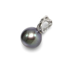 Load image into Gallery viewer, Black Pearl Pendant – 14k White Gold with Diamond Bail