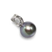 Load image into Gallery viewer, Black Pearl Pendant – 14k White Gold with Diamond Bail